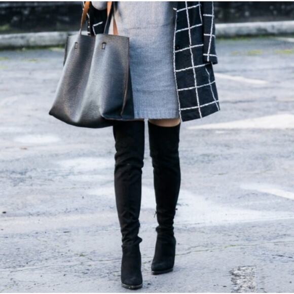 Marc Fisher Alinda Over The Knee Boots Size 9 BLACK Suede 2 Back Tie Tassels - Picture 5 of 16